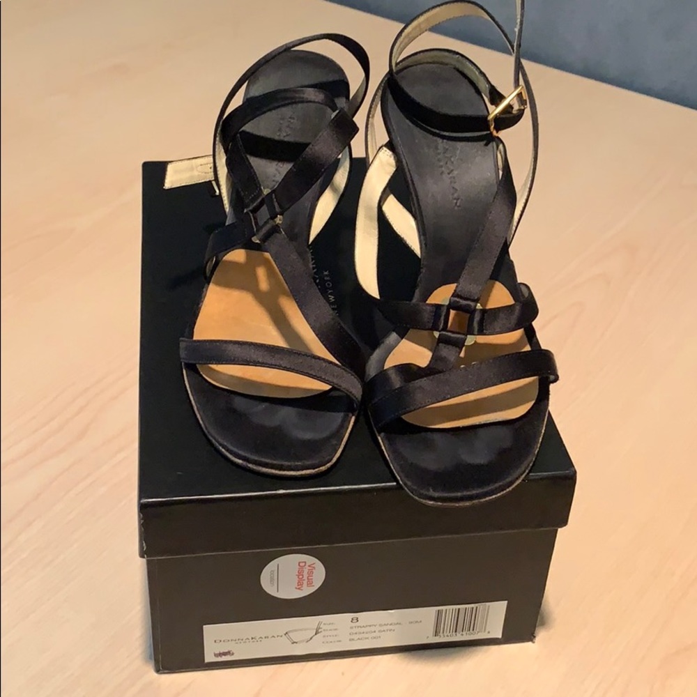 Donna Karan black satin heeled sandals